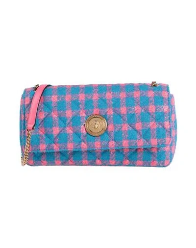 Versace Woman Cross-body Bag Azure Size - Virgin Wool, Polyamide In Blue