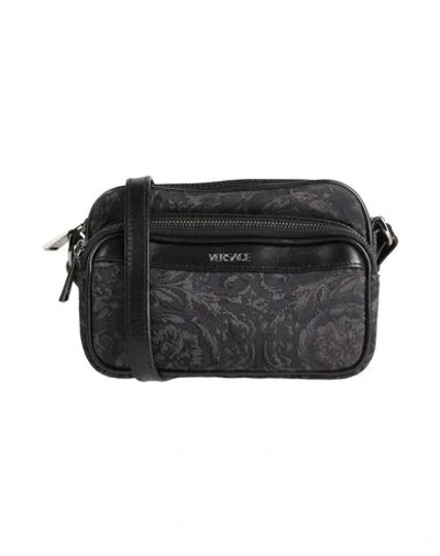 Versace Woman Cross-body Bag Charcoal Size - Polyamide, Cotton, Polyester, Calfskin In Gray