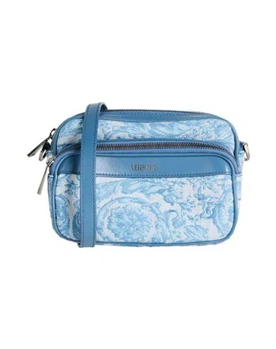 Versace Woman Cross-body Bag Light Blue Size - Polyamide, Cotton, Polyester, Calfskin