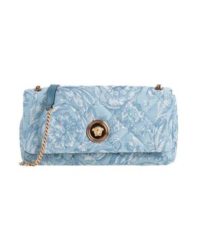 Versace Woman Cross-body Bag Light Blue Size - Polyamide, Cotton, Polyester, Calfskin