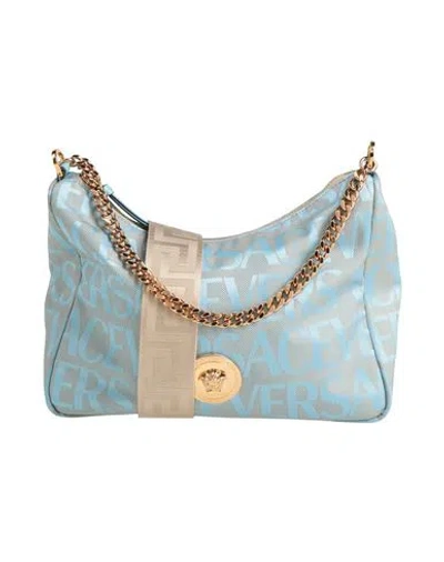 Versace Woman Cross-body Bag Sky Blue Size - Polyester, Cotton, Calfskin