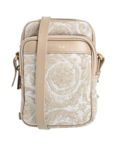 Versace Woman Cross-body Bag Taupe Size - Polyamide, Cotton, Polyester, Calfskin