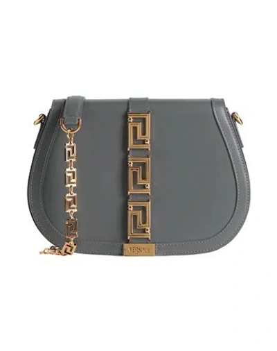 Versace Woman Cross-body Bag Grey Size - Leather In Gray