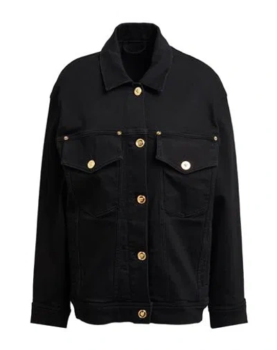 Versace Woman Denim Outerwear Black Size 14 Cotton, Elastane