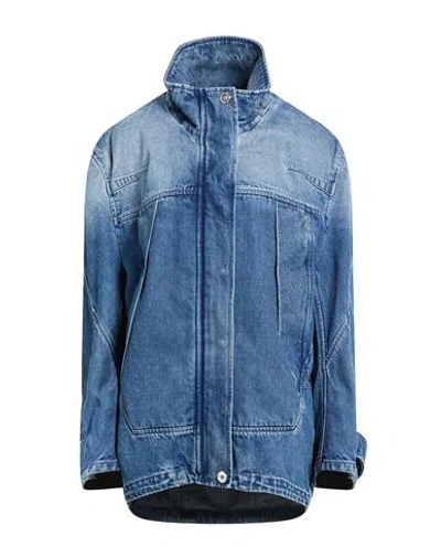 Versace Woman Denim Outerwear Blue Size 4 Cotton, Calfskin