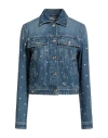 Versace Woman Denim Outerwear Blue Size 6 Cotton, Glass, Metal In Blue