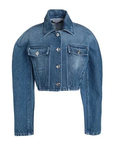 Versace Stone-washed Crop Denim Jacket In Medium Blue