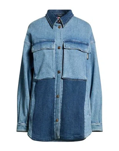 Versace Woman Denim Outerwear Blue Size 8 Cotton, Elastane