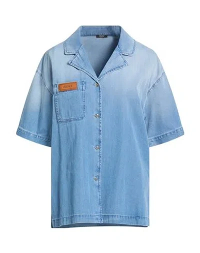 Versace Woman Denim Shirt Blue Size 12 Cotton