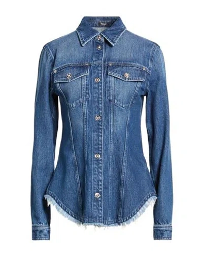 Versace Woman Denim Shirt Blue Size 6 Cotton