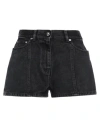 Versace Woman Denim Shorts Black Size 30 Cotton, Calfskin In Black