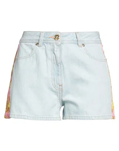 Versace Woman Denim Shorts Blue Size 30 Cotton, Polyester, Calfskin