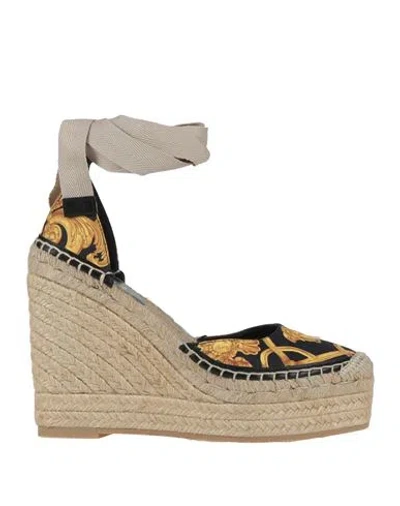 Versace Woman Espadrilles Black Size 8 Textile Fibers, Leather