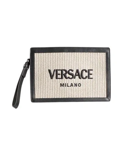 Versace Woman Handbag Beige Size - Cotton, Polyamide, Calfskin In Sand