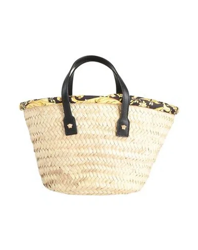 Versace Woman Handbag Beige Size - Straw, Calfskin In Sand