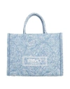 Versace Athena Logo Jacquard Small Tote In Blue