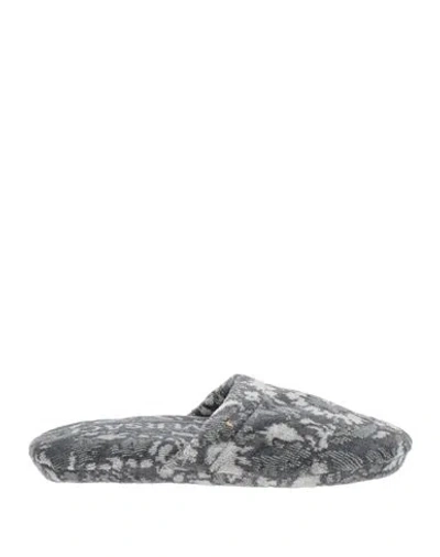 Versace Woman House Slipper Grey Size S Cotton, Cashmere In Gray