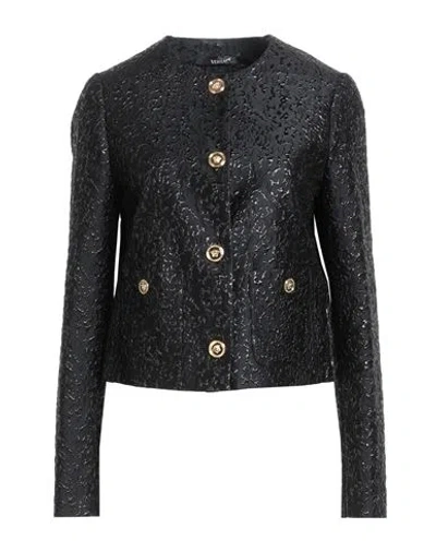 Versace Woman Jacket Black Size 10 Polyester, Metallic Polyester, Silk, Polyamide