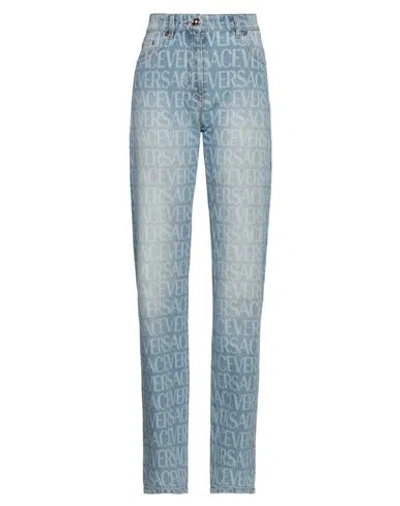 Versace Woman Jeans Blue Size 25 Cotton, Calfskin