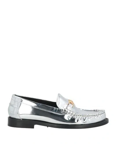 VERSACE VERSACE WOMAN LOAFERS SILVER SIZE 8 CALFSKIN