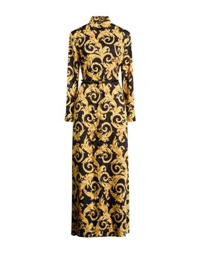 Versace Woman Maxi Dress Yellow Size 4 Polyester, Calfskin In Gold