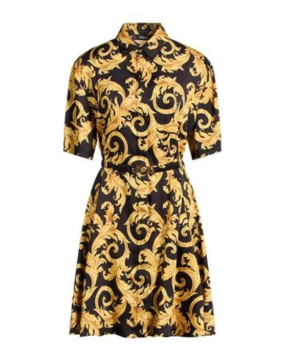 Versace Woman Midi Dress Black Size 12 Polyester In Yellow