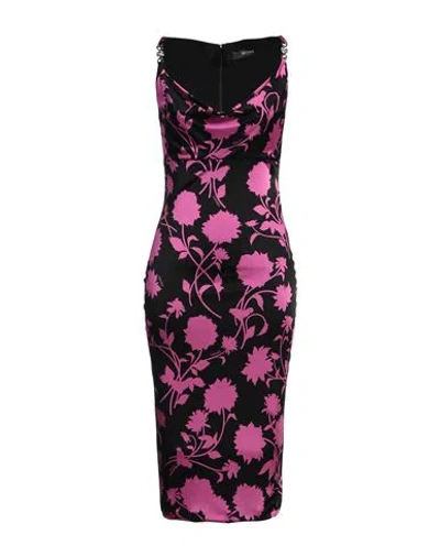 Versace Floral Print Sleeveless Midi Dress In Black,fuchsia