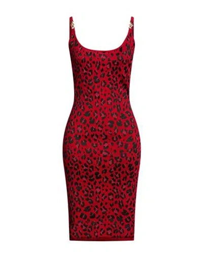 Versace Woman Midi Dress Red Size 10 Viscose, Polyamide, Polyester, Elastane In Multi