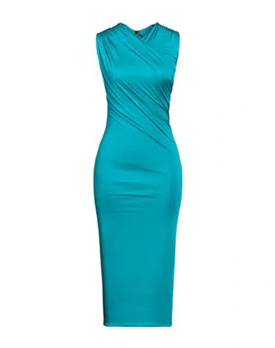 Versace Woman Midi Dress Turquoise Size 10 Viscose In Blue
