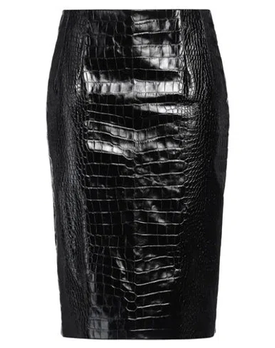Versace Woman Midi Skirt Black Size 8 Calfskin