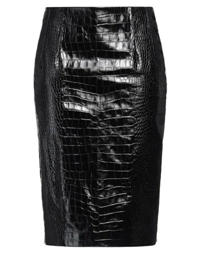VERSACE VERSACE WOMAN MIDI SKIRT BLACK SIZE 8 CALFSKIN