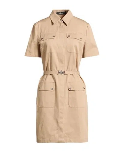 Versace Woman Mini Dress Beige Size 6 Cotton In Brown