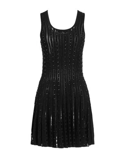 Versace Woman Mini Dress Black Size 10 Viscose, Polyester, Aluminum, Glass
