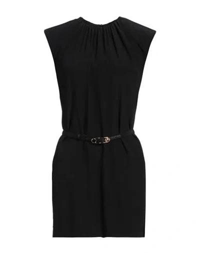 Versace Woman Mini Dress Black Size 8 Silk, Lambskin, Calfskin In Black
