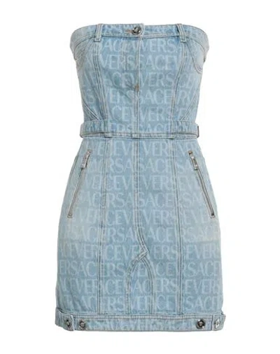 Versace Woman Mini Dress Blue Size 2 Cotton, Calfskin