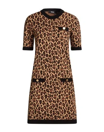 Versace Woman Mini Dress Brown Size 14 Cotton, Viscose, Polyester In Multi