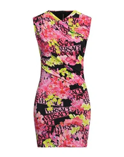 Versace Floral-print Jersey Minidress In Magenta