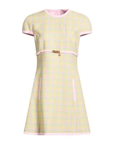 Versace Woman Mini Dress Yellow Size 10 Cotton, Viscose, Metallic Polyester, Polyamide In Gold