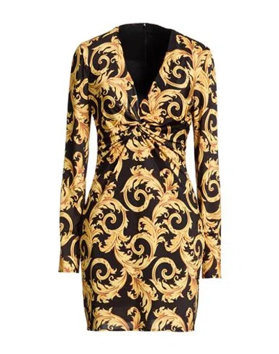 Versace Woman Mini Dress Yellow Size 8 Polyester, Elastane In Black