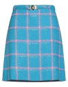 Versace Woman Mini Skirt Azure Size 14 Virgin Wool, Polyamide In Blue