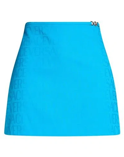 Versace Woman Mini Skirt Azure Size 6 Virgin Wool In Blue