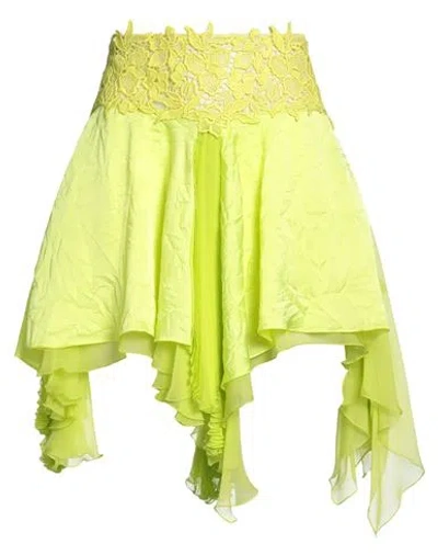 Versace Woman Mini Skirt Lime Green Size 8 Polyester, Silk, Cotton