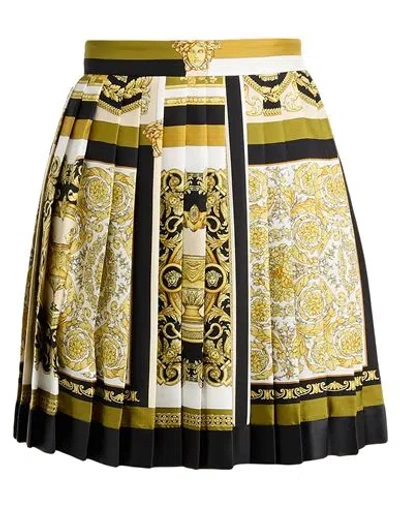 Versace Woman Mini Skirt Mustard Size 10 Silk In Multi