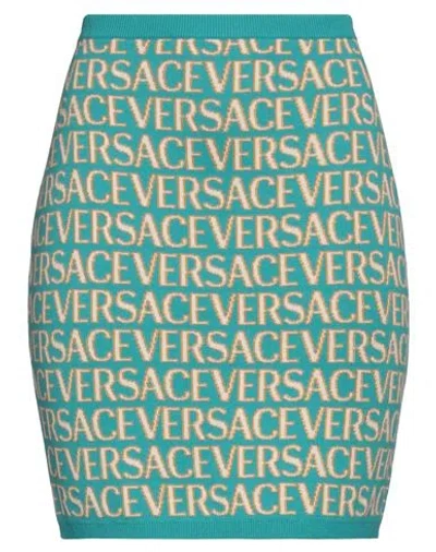 Versace Woman Mini Skirt Turquoise Size 4 Cotton, Viscose, Polyamide, Elastane In Blue
