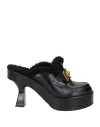 VERSACE VERSACE WOMAN MULES & CLOGS BLACK SIZE 6 LEATHER, SHEARLING