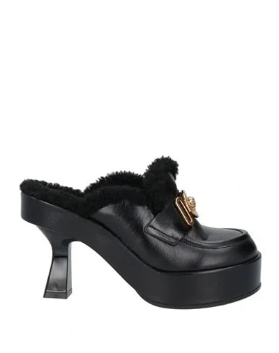 Versace Woman Mules & Clogs Black Size 6 Leather, Shearling