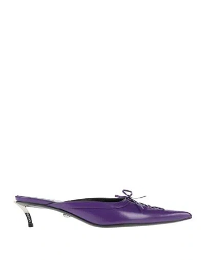 VERSACE VERSACE WOMAN MULES & CLOGS PLUM SIZE 8 CALFSKIN