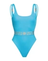Versace Medusa Greca Border One-piece Swimsuit In Blue