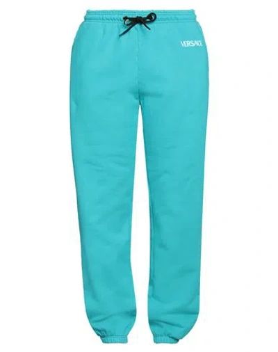 Versace Woman Pants Turquoise Size 10 Cotton, Polyester In Blue