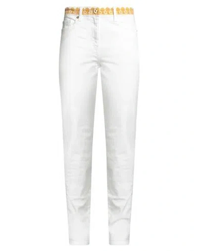 Versace Woman Pants White Size 30 Cotton, Elastane, Calfskin